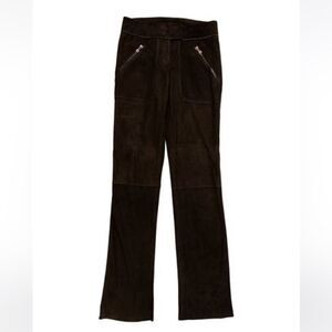 Prada suede Leather Straight Leg Pants Size: XS |US2, IT38 dark brown